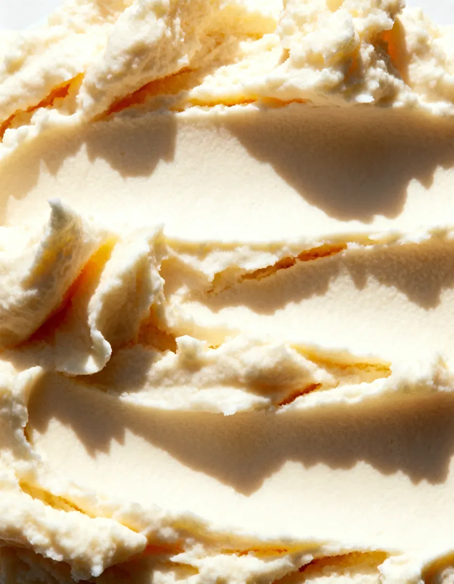 Close-up of whipped, ivory cream texture in soft ridges