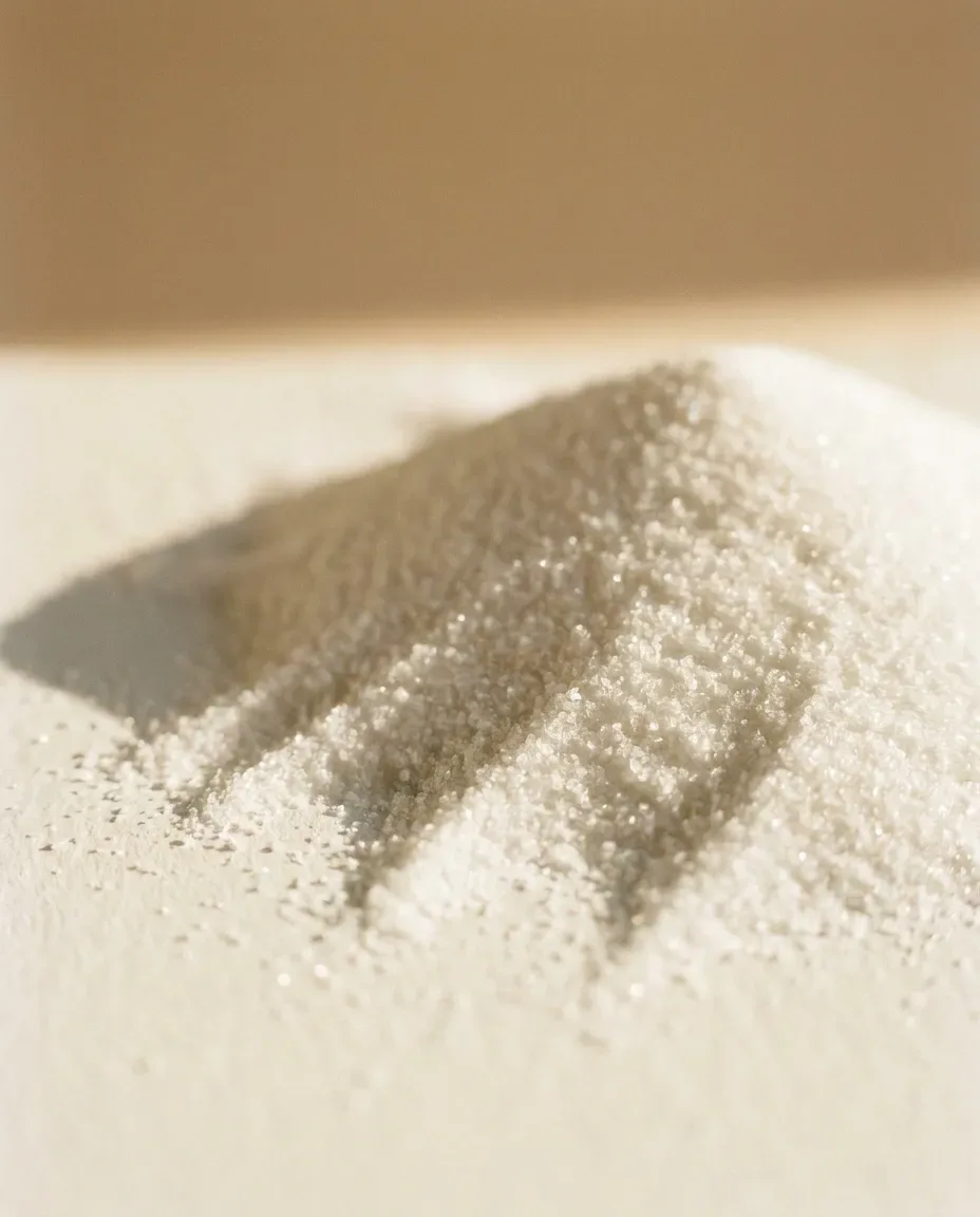 Mound of fine white powder in raking light