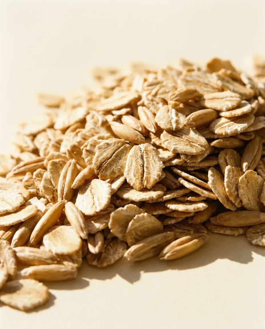 Heap of rolled oats in warm light