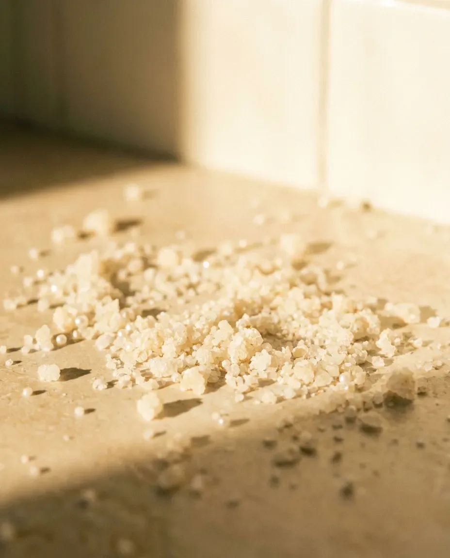 Scattering of pale granules on a stone surface