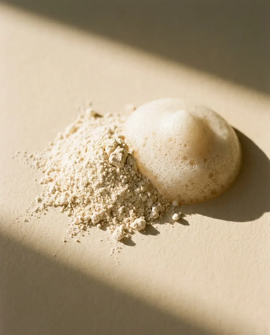 Fine pale powder beside a mound of white foam