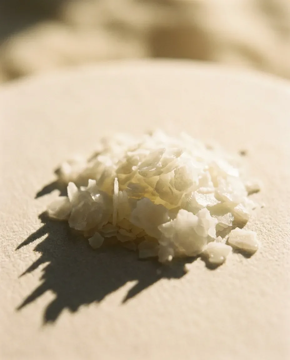 Pile of white flakes on a ceramic dish