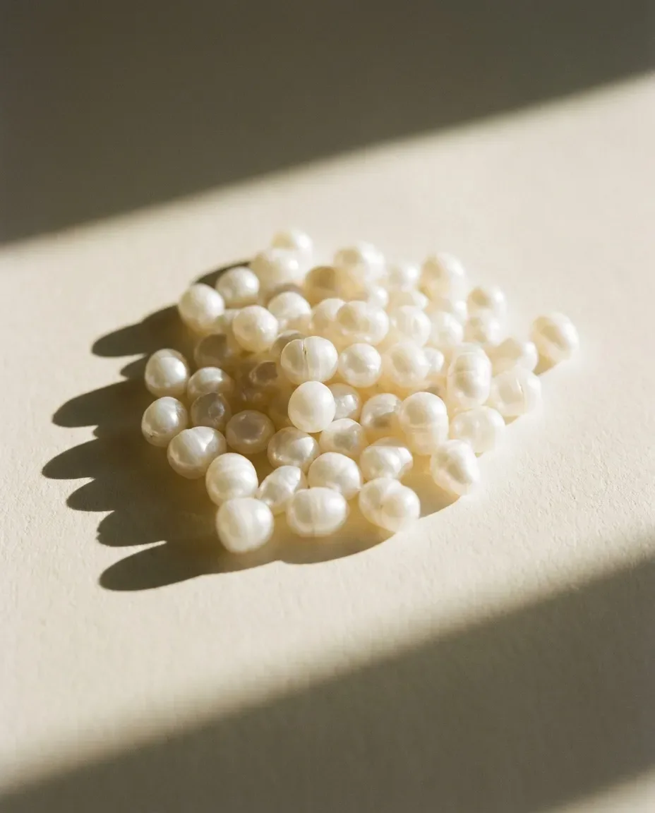 Cluster of white pearl-like wax beads
